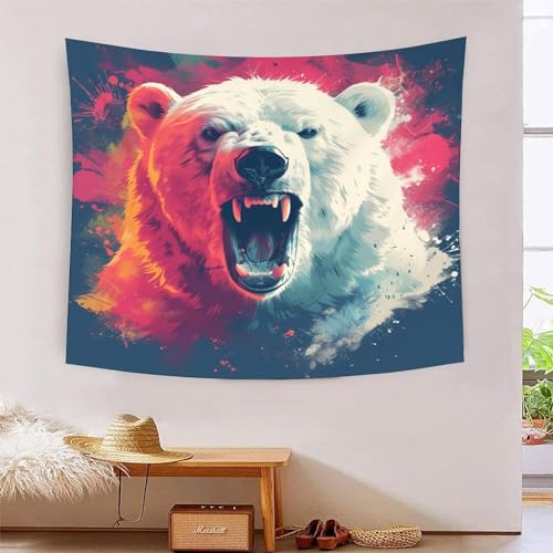 Tapisserie murale ours marron 3D en polyester doux pour grand salon 180x230 cm