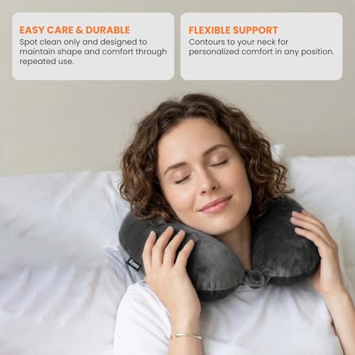 Image of Travel Neck Pillow for Travelling & Sleeping | Memory Foam Cushioning | Soft Velvet U Shape Neck Holder Pillow for Airplane Flight, Car, Train, Office Head Support for Men & Women (Grey)