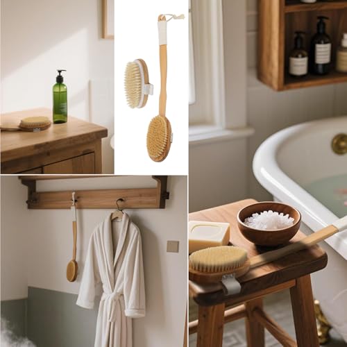 51CM Duschbürste Rücken Badebürste mit Langem Stiel Abnehmbarer langer Griff 2 Stück Rückenbürste Körperbürste Bürste Rücken mit Naturborsten für Massage Peeling Entfernung Abgestorbener Haut Cellulit