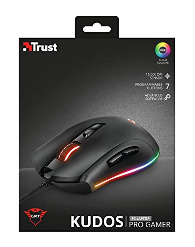 Mouse Gamer RGB TRUST GXT 900 Qudos Sensor Pixart PMW3360 15.000dpi Memória interna 7 botões program