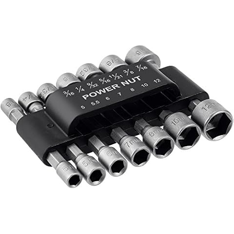 Rovtop 14 Pcs Nut Driver Set, 1/4'' Hex Shank Quick-Change Nut Driver Socket Kit, Diameter 5-12 mm Hex Shank Bit Socket Metric for Any Brand Hand Drill, Electric Screwdriver and Socket Wrench Screw Cover