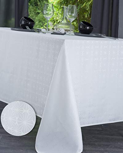 Nydel Venezia Heavy Duty Damask Tablecloth Oval 160 x 240 cm, White, 94.5 x 63 inch (Oval)