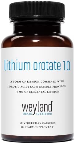 Weyland Brain Nutrition: Lithium Orotate 10mg (1 Bottle), 60 Vegetarian Capsules, Lithium Supplement Supports Healthy Mood, Behavior, Memory and Wellness