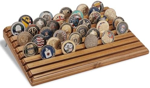 Challenge Coin Display Holder, Acacia Wood Coin Stand Holds 72 Co...