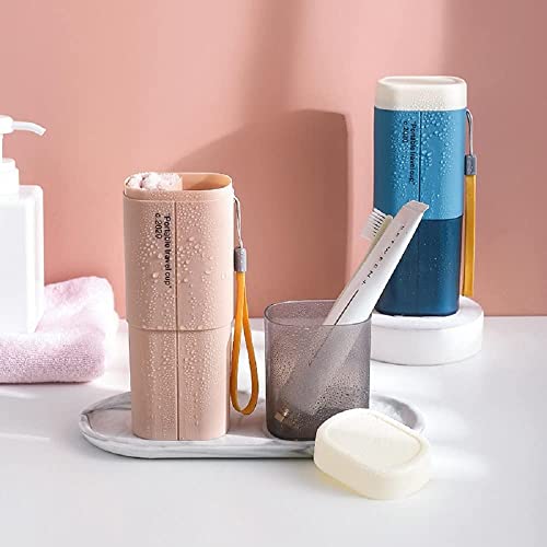 Image of Portable Travel Toothbrush Case with Cup - Multifunctional Toothpaste Holder Organizer, Toothbrush & Towel Storage Box for Travel, Camping, Business Trip & School (Pattern, 2, Count)