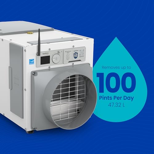 Image of AprilAire E100W Smart Wi-Fi Whole-House Dehumidifier 100-Pint Energy Star Commercial Dehumidifier for Basement, Crawl Space & Home up to 4,400 Sq.Ft. with Pump, Drain Hose, Hanging Kit, MERV 11 Filter