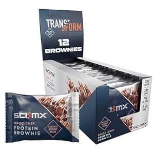 SCI-MX High Protein Chocolate Chip Brownie Box – 20g protein, 0.5g sugar + 246 calories per brownie – Pack of 12 x 65 g – Low Sugar – Pre / Post Workout Snack – No Palm Oil – Suitable for Vegetarians