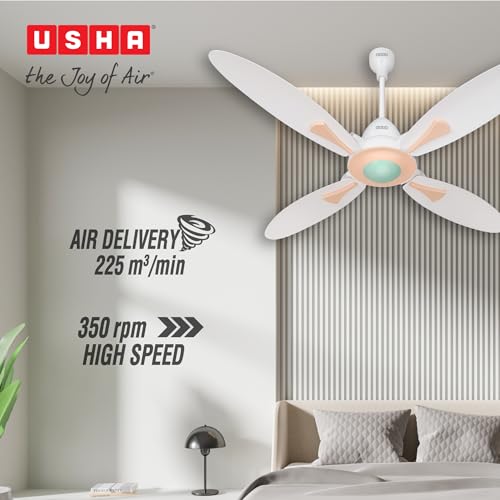 Image of USHA Bloom Series Dahlia 100% Copper Motor 4-Blade BLDC Ceiling Fan | Bi-Directional | Sleep /Boost /Timer Modes | RF Remote | Dust-Resistant |3Y Motor & 2YPCB Warranty(White & Misty Rose)
