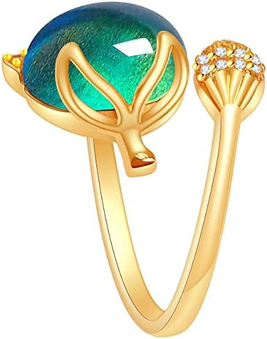 lwzsyap Mood Ring for Women Girls Size Adjustable easy, Gold Plated Brass Oval Stone Color Change Fox Rings, Cool Aesthetic Statement Mood Ring for Teen Girls