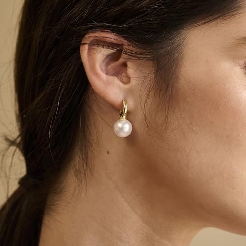 MOODEAR Dainty Freshwater Pearl Earrings - Trendy 14k Gold Plated/Silver Bridal Small Hoop Drop Dangle Earring for Women Wedding Jewelry3