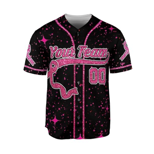 Custom Breast Cancer Jersey, Pink Ribbon Baseball Jersey, Breast Cancer Awareness Tshirt for Women Survivor Pink Ribbon Gifts (US, Alpha, Small, 5X-Large, Regular, Regular, BC 7)