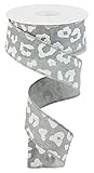 Animal Print on Canvas Wired Edge Ribbon (Light Grey, White, 1.5 Inch)