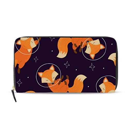 Portefeuille long cuir femme renard de l'espace zippé pour tout ranger