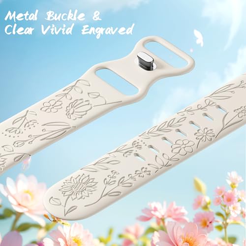 Image of SNBLK 6 Pack Floral Engraved Bands Compatible with Apple Watch Bands 40mm 41mm 42mm 38mm 44mm 45mm 46mm 49mm Women Men, Silicone Flower Pattern Strap for iWatch Series 11 10 Se Ultra 9 8 7 6 5 4 3 2 1