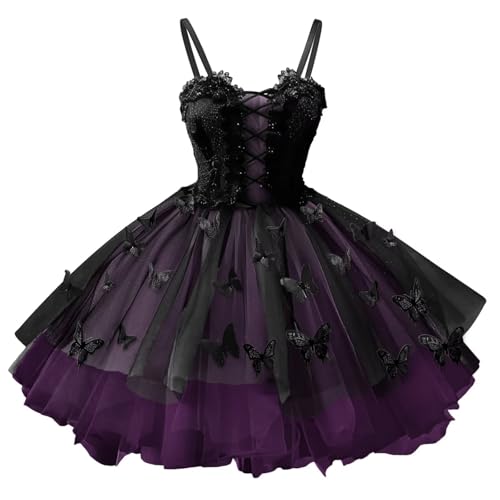 Mauuwy Gothic DAMA Dresses for Teens Black Tulle Short Prom Dress 3D Butterfly Homecoming Dresses for Girls