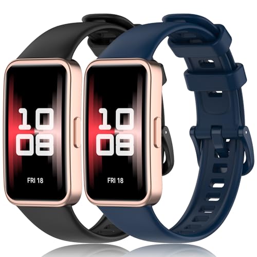 Soft Bands Compatible with Huawei Band 8 / 9 / 10 Straps with Metal Connecting Adapter - Not Easy to Break - Stain-Resistant - Durable - 10 Colors (2pcs)