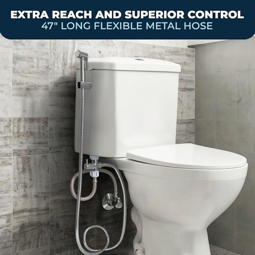 HammerHead Showers Solid Metal Adjustable Pressure Handheld Bidet Sprayer for Toilet, Handheld Bidet Attachment with 47-Inch Hose and Leak-Proof T-Valve, Jet Spray for Toilet, Muslim Shower, Chrome - Thumbnail 5