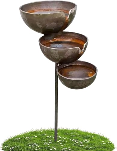 3-Layer Rain Catcher Bird Bath Metal Stake Bird Water Bowl Feeder Outdoor Pollinator Watering Station Rain Catcher for Garden Patio Yard Lawn Decoration