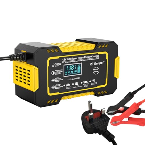 LEVADA PLUS Caricabatteria da auto completamente automatico - Manutenzione intelligente con display LCD digitale - Funzione di riparazione a impulsi - per moto elettriche, auto, camion, SUV, batterie