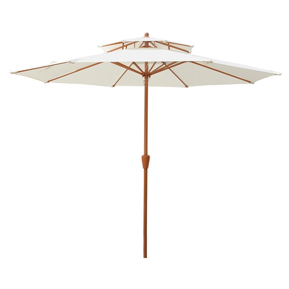 HCZKIUJY 9ft Patio Umbrella Round Double Top Ventilation Garden Parasol Outdoor Table Umbrella with Crank and 8 Sturdy Ribs Market Umbrella for Deck Backyard a (White 270cm/9ft)