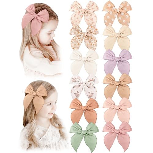 Image of Niceye Fable Girls Hair Bows Cotton Linen Alligator Hair Clips or Little Girls Toddlers Kids Neutral Handmade Hair Accessories - 5.5” bow