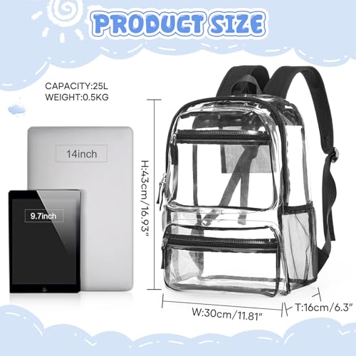 winspansy Small Clear School Backpack for Stadium Events Teenage Girls Boys Waterproof Lightweight Daypack Simple Bookbags Work Bag See Through Plastic Festival Concert Backpack for Women Men Black2