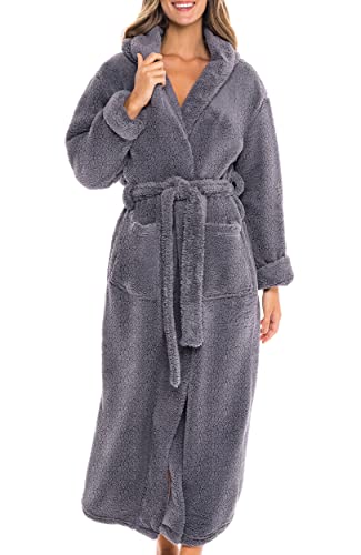 Image of Alexander Del Rossa Womens Fluffy, Fuzzy Robe for Women,Women's Long Hooded Robes, Plus Size