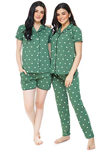 Image of ZEYO Women's Cotton 3Pc'S Heart Printed Night Suit Pajama Set 5357