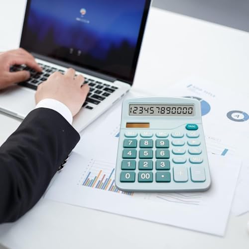 Calculator Large LCD Display Financial Desktop Calculator 12-Digit Big Number Accounting Calculator with Big Buttons Solar Battery Dual Power for Office Home Business Blue - 1