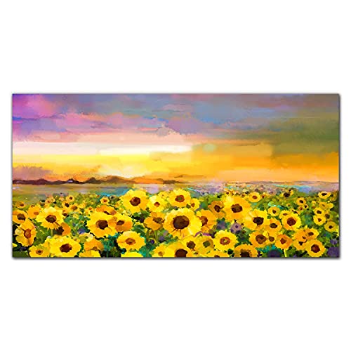 Tableau sur toile fleurs de soleil pour illuminer un mur sombre decoration salon 100x50cm