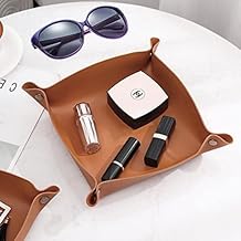 Desk Leather Organizer Tray Long Lasting Vanity Storage Home Decor Water-Proof Scratch-Proof Folds Flat Use for Jewelry, Key, Sun Glasses, Watch, USB Cables,Phone etc