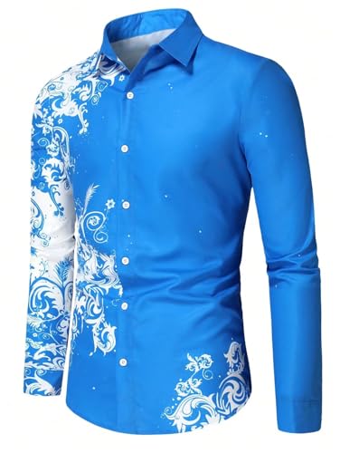Men's 3D Floral Printed Shirt Casual Business Shirt Wrinkle Free Button Down Long Sleeve Shirts3