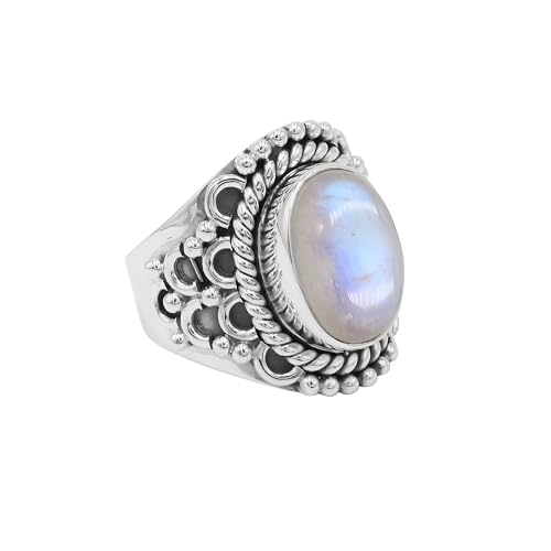 Bague bohème pierre de lune bleue pour elle bague de mariage en argent