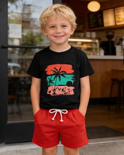 Image of Boys 2 Piece Outfits Short Sleeve Basketball Pattern T-Shirt and Shorts Summer Clothes for Kids 5-12 Years