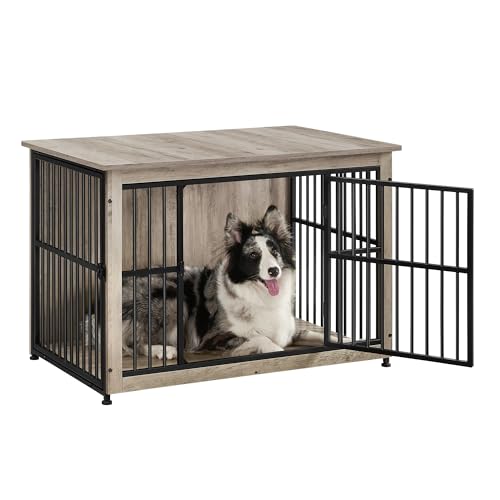 Feandrea Jaula Móvil para Perros, Jaula Moderna de Interior con Base Cerrada, 2 Puertas, L, para Perros hasta 32 kg, Husky, Border Collie, Shiba Inu, American Bully, Greige Mélange PFC023G01