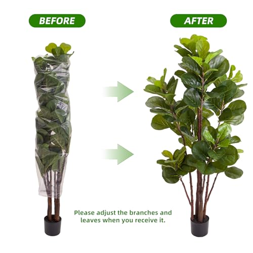 GarveeHome Artificial Fiddle Leaf Fig Tree, 59 Inch Faux Ficus Lyrata Tree in Pot with 102 Decorative Fiddle Leaves, Tall Fake Plant for Home Indoor Outdoor Living Room Office Porch Decor