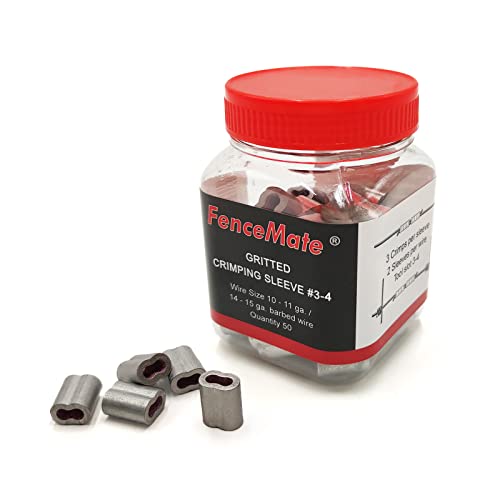 FenceMate Aluminum Alloy Crimp Loop Sleeves #3-4 to Splice & Join Metallic Wires or Wire Ropes, Tempered, Gritted with Super Holding Force on High Tensile Wires Used in Fencing & Hanging, 50pc...