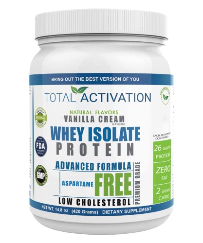 Total Activation Whey Isolate Protein Powder for Women & Men Low Carb Low Calorie with Stevia Monk Fruit Sunflower Lecithin Compare with Men Protein Shake Powders Delicious Vanilla 14.82 oz