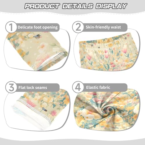 Embroidery Bee Butterfly Flowers Kids Girl's Basic Leggings Comfortable High Waisted Lounge Pants Running3