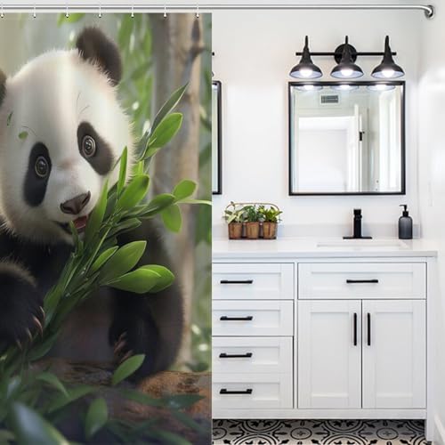 Rideau de douche panda en polyester imperméable 122x183cm pour baignoire - 5