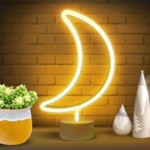 XRR Insegna al Neon, Luna Luci al Neon LED USB/Luce notturna a batteria Natalizie Decorazione luminose Neon Signs per camera da letto, sala giochi, bar e feste,idea regalo per bambini.