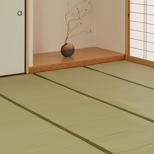 萩原 洗える い草風カーペット グリーン 江戸間6畳 約261X352cm 「四条」 ラグ 上敷き 水洗いできる 畳保護