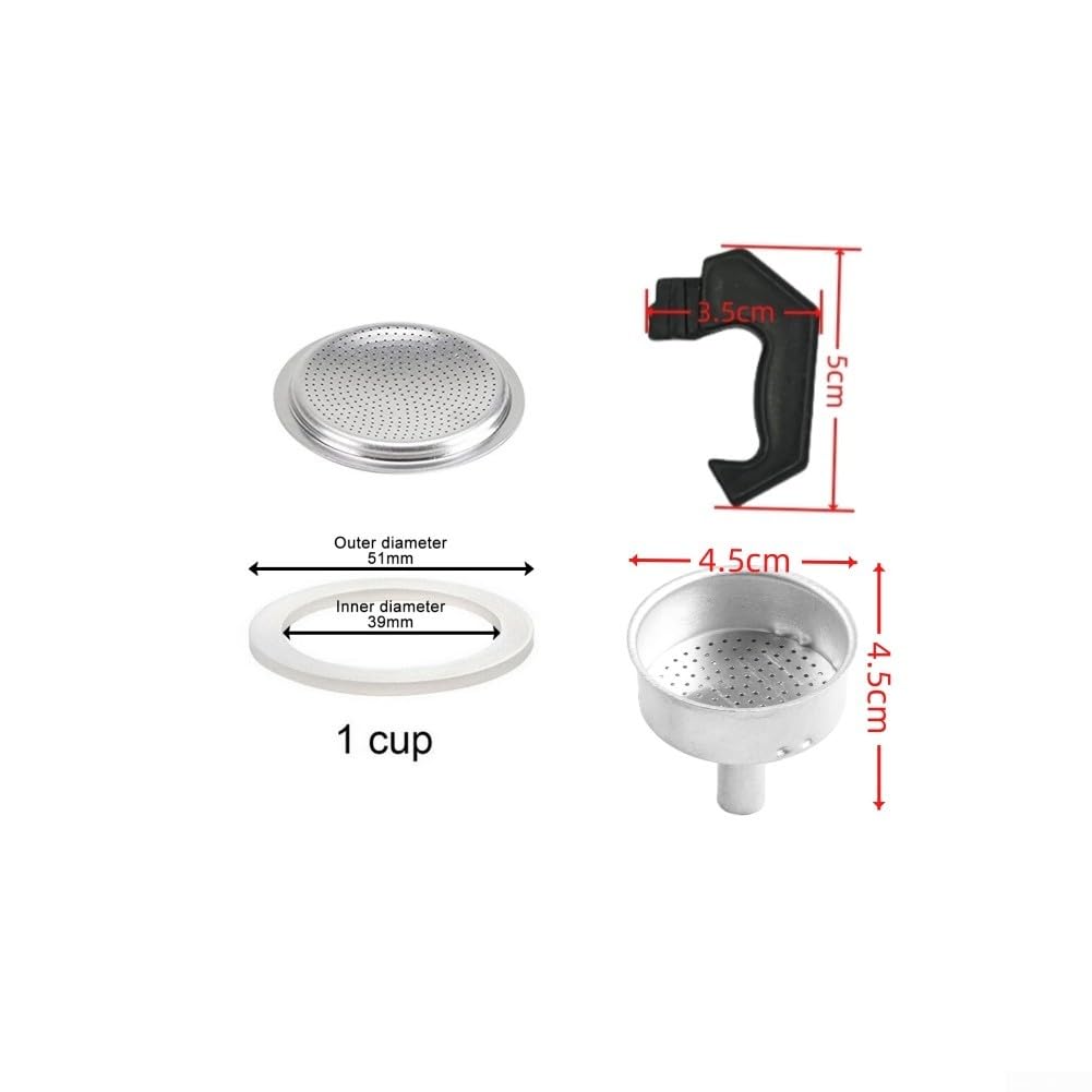 Espresso Coffee Moka Pot Replacement Parts Set Include Handle Funnel Filter Gasket Seal (1 Cup)
