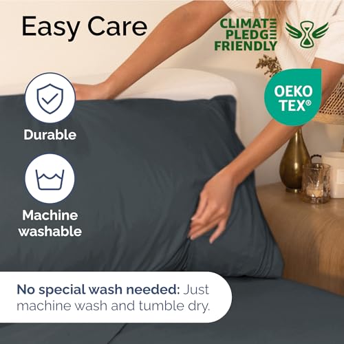 Image of Twin XL Size 3 Piece Sheet Set - Ultra Soft & Cooling Sheets - Slate Blue | Fits 8 Inch to 16 inch Mattress, Wrinkle Free & Fade Resistant with Deep Pockets, Breathable, Comfy Hotel Luxury Bedding