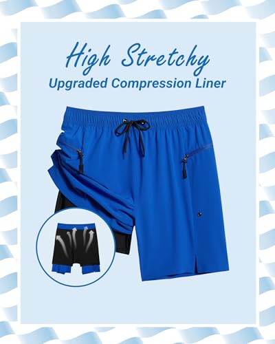 Arcweg Mens Swim Trunks with Compression Liner 7 Inch Quick Dry Beach Swimming Trunks 2 in 1 Swim Shorts with Zipper Pockets4
