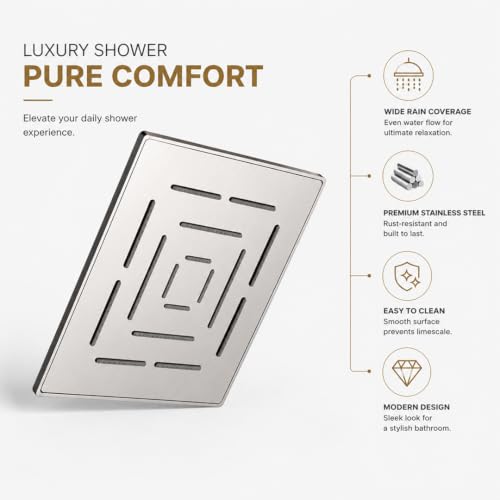 Image of Maipo Maze 12 Inch Square Rain Shower Head, Stainless Steel Overhead Shower for Bathroom, Ceiling Shower Head, Chrome Finish, Universal Fit, Anti-Clog Silicone Nozzles