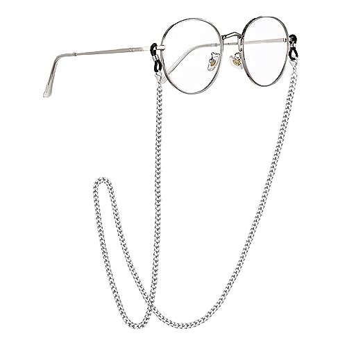 Azwood Silber Brillenkette für Damen wasserfestes Brillenband aus Edelstahl Aufhänger Glieder-Kette für Sonnenbrillen Gesichtsmaske Schlüsselband Halskette