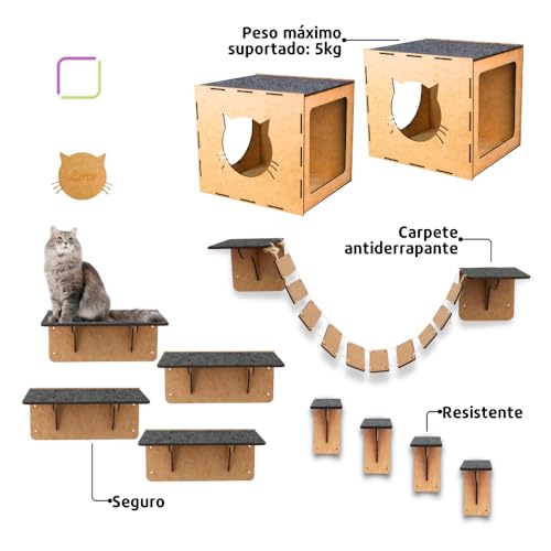 BOXFAN Kit Playground para Gato Com Degraus Ponte Nichos Prateleiras Brinquedo Pet Gatos de Parede 1
