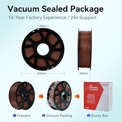 Image of Kingroon PLA Filament 1.75mm, 1kg Spool (2.2lbs), + /- 0.02mm Tolerance, Smooth 3D Printing Filament, Fits for Most FDM 3D Printers, Midnight Brown