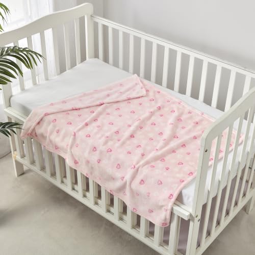 Image of CREVENT 30''X40'' Lightweight Cozy Plush Fluffy Warm Fleece Baby Blanket for Girl Infant Toddler Crib Cot Stroller, (Pink Heart)
